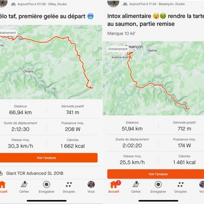 Ca c'est un sacré trajet de vélotaf.. A/R Besançon - Gilley . on lui pardonne le forfait pour les 10 derniers Km. C'est traître le saumon.