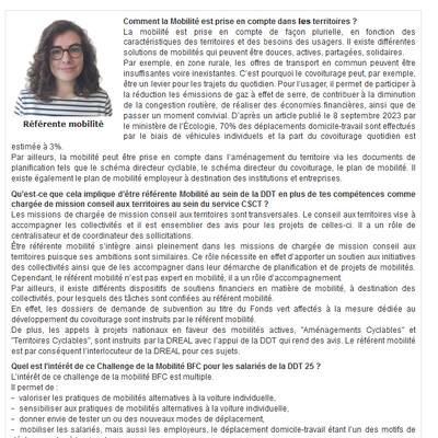 Notre référente Mobilité nous parle de l'intérêt du Challenge et comment sont est en compte la Mobilité deans les territoires !